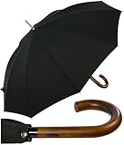 iX-brella Herren Stockschirm Automatik mit Echtholz-Rundhakengriff Schwarz