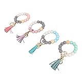 UPALDHOU Schlüsselanhänger, Armband, Quasten, Silikonperlen, Metall-Karabinerverschluss, Armband für Handtasche, Heimausflug, Leuchtende Farben] für Freunde oder Kollegen