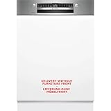 Bosch SMI4ETS08E, Serie 4, Smarter Geschirrspüler Teilintegriert 60 cm, Besteckkorb, Spülmaschine mit Programmassistent, sehr Leise, Oberkorb höhenverstellbar, Automatische Türöffnung, Edelstahl