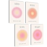 Boho Deko Poster 4er Set | Wandposter A4 (21 x 30 cm) | Wandbilder Wohnzimmer | Aura Soul Heart Mind Body | 4x A4 (21 x 30cm) - ohne Rahmen
