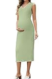 OUGES Damen Stillkleid Sommer V-Ausschnitt Ärmellos Umstandskleid Festlich Kleider für Schwangere Umstandsmode-XXL