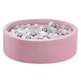 MISIOO Smart Bällebad - Bällebad Kinder für Baby Zimmer - Bällebad Baby - 150 Bälle für Bällebad - Baby Spielzeug - Maschinenwaschbar - Öko-Tex - 90 x 30 cm - Rosa - Rosa/Weiß/Silber Bälle