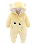 JiAmy Baby-Overall Baby-Strampler Flanell Winter-Strampelanzug mit Füßchen Kapuze Cartoon,Gelb 0-3 Monate