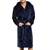 callmo Bademantel Herren mit Kapuze Lang Flauschig Fleece Morgenmantel Flanell Pyjama Sauna Bademäntel Kuschel Saunamantel Baumwolle Weicher Loungewear Winter Warm Nachtwäsche Bathrobe