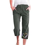 Damen Jogginghose 3/4 Sommer Sporthose Elegant Casual Laufhose Loose Fit Sweathose Leichte Kuschelig Hose Lockere Baumwolle Leinen Druck Trainingshose Bequemer Vintage Locker Yogahose