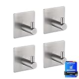 Ibergrif Handtuchhaken Selbstklebend, Handtuchhalter ohne Bohren, Bademantelhaken, Klebehaken, Selbstklebende Haken Bad und Küche, Edelstahl, 4 Stück, Schwarz
