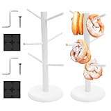 2 Stück Brezelständer mit 6-Armig 15 x 35 cm Ultra Robust Sicher Brezelhalter Holz Natürliche Glatt Gratfrei Brezelbaum Kaffeetassenständer Tassenhalter für Restaurant Café Bar Hausküche (Weiß)