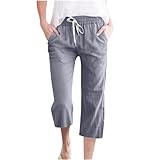 SUPTTING Sommer 3/4 Hose Damen Leinen Baumwolle Jogginghose Stoffhose Leicht Atmungsaktiv Yogahose Einfarbig Lässig Leinenhose Weites Bein Hosen mit Taschen Sommerhose Weich Bequem Sporthose
