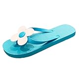 Flip Flops Damen Leichte Flipflops mit Blumen Schlappen Flache Badelatschen Strand Urlaub Basic Damen-Zehentrenner Bequeme Yoga Fußbett Rutschfest Badeschlappen Freizeit Hausschuhe