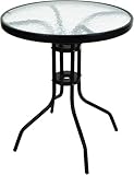 NMK HOME runder Balkontisch Ø 60 cm Schwarz – Bistrotisch aus Metall + Sicherheitsglas, wetterfest, pflegeleicht – Gartentisch für 2 Personen