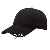 bibididi Unisex Korean Harajuku Baseball Cap mit Metallringen Hip Hop Verstellbarer Papa Hut,DREI-Ring Baseball Cap,Schwarz