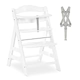 hauck Hochstuhl Alpha+ für Kinder ab 6 Monaten bis 90 kg, inkl. Schutzbügel, 5-Punkt-Gurt & Schrittgurt, mitwachsender Kinderhochstuhl aus FSC® zertifiziertem Buchenholz (White)