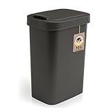 Hausfelder Mülleimer 10l mit Deckel in schwarz, Schwingdeckel Abfalleimer mit 10 Liter, kleiner Eimer für Bad, Küche und Büro, Kosmetikeimer, Biomülleimer
