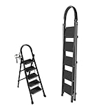 Klappleiter Mit Stauraum, Tragbarer Tritthocker Aus Stahl, Ergonomisches Design, Leicht, Mit Rutschfestem, Breitem Pedal, for Den Haushalt In Der Küche(5 Step)