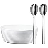 WMF Nuova Salatschüssel Set 3-teilig, Salatbesteck Edelstahl 30 cm mit Salatschale, Cromargan Edelstahl poliert, Porzellan, spülmaschinengeeignet
