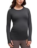CRZ YOGA Damen Umstandsmode Langarm Stillshirt Umstandstop Umstandsshirt Schwangerschaft Kleidung Stilltop Langarmshirt Tops Mysteriöses Grau 40