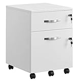 VASAGLE Rollcontainer, abschließbar, Aktenschrank mit 2 Schubladen, 5 Rollen, verstellbare Hängestangen, für Hängeregistratur im A4- und Letter-Format, wolkenweiß LCD22WV1