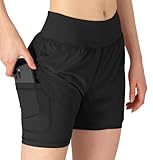 YSENTO Damen Sport Shorts Sommer 2 in 1 Kurze Sport Training Jogging Fitness Lauf Yoga Hose Schnelltrocknende mit Tasche(schwarz,L1)