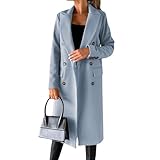 Generisch Mantel Damen Winter Wollmantel Lang Wintermantel Elegant Winterjacke Mit Knöpfen Trenchcoat Mit Taschen Damenmantel Warm Übergangsjacken Winddicht Wolljacke Einfarbig Windbreaker Langarm
