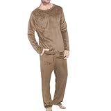 Pyjama Herren Lang Flanell Hausanzug Warm Schlafen und Loungewear Nachtwäsche Zweiteiliger Pyjamaset Nightwear Marvmys Rundhals Langarmshirt Pyjamahose Winter Sleepwear Herbst Oberteil 02 Braun S