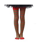 Century Star Gestreift Strumpfhose für Mädchen Strumpfhosen Halloween Weihnachten Kinderstrumpfhose Weich Warme Strümpfe Rot-grün