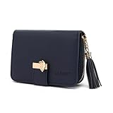 CALIYO Geldbeutel Damen aus glattem und weichem Synthetisches Leder, Geldbörse Damen klein und im Kurzformat, Portemonnaie mit Druckknopf und Reißverschluss und viele Fächer (Dunkelblau).