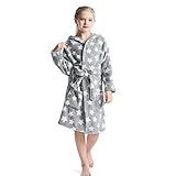 V.&GRIN Mädchen-Fleece-Bademantel, weicher Fuzzy-Bademantel mit Kapuze für Kleinkinder von 3–14 Jahren (Sterngrau 7–8)