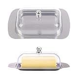 LNGJIN 2 Stück Butterdose, Edelstahl Butterdose, mit Deckel und Griff Edelstahl-Butterdose, Edelstahl Butter Dish für die Aufbewahrung von Käse, Desserts,Früchten( Silber)
