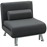 HOMCOM 3 in 1 Schlafsessel Klappbar Schlafsofa mit Bettfunktion Verstellbarer Rückenlehne Kissen Gästebett bis 150kg belastbar Relaxsessel Klappsessel für Wohnzimmer Schlafzimmer 75x70x75cm Dunkelgrau