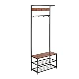 Amazon Basics 7-Haken-Garderobe mit Schuhbank und 3-Ebenen-Aufbewahrung, Schwarz, 70.1 x 33 x 180.3 cm