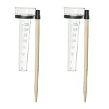 Relaxdays Regenmesser 2er Set, mit Stab, Niederschlagsmesser Garten, Skala 35mm/m², Kunststoff & Holz, natur/transparent