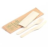 50/100 Stk. Holzbesteck Set mit Servietten als Einzel Verpackt Einweg Holzgabeln Holzmesser Besteck Set Holzgabel Einwegbesteck aus Holz Gabel Messer Wooden Forks Knife (100)