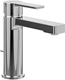 Villeroy & Boch Architectura Waschtischarmatur, Wasserhahn Bad mit Zugstange und Keramikkartusche, Waschbeckenarmatur wassersparend, Auslauf Höhe 111mm, eckig, Chrom