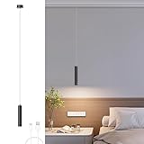 ACMHNC LED Pendelleuchte Schwarz Hängelampe mit batterie, 4500 Mah-Akku, Zylinder Pendelleuchte Batteriebetriebene für Nachttisch Schlafzimmer, 4x30cm