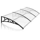 Hebitod Vordach für Haustür,100x300cm Transparent Polycarbonat 6mm Überdachung Haustür aus Aluminium, Pultbogenvordach mit ABS Halterung,Türdach für draußen Sonnenschutz Regenschutz