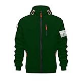 Bauzuoyo Herren Taktischer Full Zip Hoodie mit USA-Flagge Patch Outdoor Sportjakcke mit Vielen Taschen Langarm Übergangsjacke Lässig Kapuzenpullover mit Reißverschlusstaschen Sweatjacke