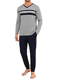 Marvmys Herren Schlafanzug Lang V-Ausschnitt Gestreifter Schlafanzüge Herren Baumwolle Zweiteiliger Pyjamas Nightwear Set mit Taschen S-3XL