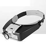 XDLEDMKIZ Kopflupe mit 3 Kombinationslinsen – LED-Kopfband-Lupenbrille, freihändig für Hobbys, Lesen, Naharbeit, Schmuckarbeiten, Reparaturarbeiten, Kunst und Handwerk, Grau