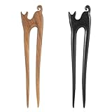 2 Stück U-förmige Haarnadeln aus Holz, Handgefertigt Geschnitztes Haarspangen 2-Zinken Französische Haargabeln mit Niedlichem Katzen Design für Damen Mädchen Chignon-Bun-Hochsteckfrisur Accessoires