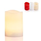 Flower Power Schlaraffenland LED Kerze PARVO | 7,5x10 cm | creme | Echtwachs | LED Kerzen mit Timerfunktion | flackernde Flamme | batteriebetrieben | Kerzen mit Timerfunktion | Kerzen mit Batterie |