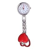 BESTYASH Krankenschwester Taschenuhr Uhr Für Männer Taschenuhr Für Damen Arzt Taschenuhr Herzförmige Uhr Taschenuhr Und Kette Herz Spiegel Solar- Medizinisch Krankenschwester Uhr Who Rot