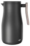 alfi STUDIO ALLURE 1,0l, schwarz matt mit Holz-Elementen, Isolierkanne aus doppelwandigem Edelstahl, Thermoskanne hält 12 Stunden warm, 24 Stunden kalt, Drehverschluss, Öffnung groß, BPA-frei