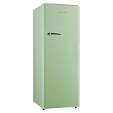 SCHOEPF – RKS245SG Vollraum-Kühlschrank 145,6 cm – Retro Design – 238 L – LED-Beleuchtung – Höhenverst. Füße – 40 dB – Grün – Freistehend – Vintage Look - Getränkekühlschrank, Standardkühlschrank