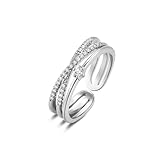 ALEXCRAFT Silber Ringe für Damen, Ring Wickelring verstellbar offen Zirkonia ringe für Frauen Verlobungsring Trauringe Hochzeitsringe Antragsring Ringe Kreuzförmiger Ring mit Mikroeinlage