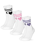 Occulto Damen Herz Tennis Socken 3er Pack (Modell: Venus), Sport Socken Streifen 35-38