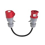 Aiskooc 32A Stecker auf 16A Kupplung CEE Verlängerungskabel, 5-poliger Hochstrom-Adapterkabel, 3-Phasig 400V, IP44 zertifiziert