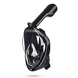 Tauchmaske， Vollgesichts-Schnorchelmaske aus Silikon, 180 ° Unterwasser-Schnorchel, Vollmaske mit flachem Mund, Trockentyp, Geeignet for Erwachsene und Kinder(B,L)