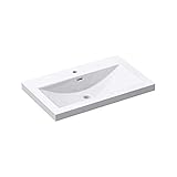 Mai & Mai Waschbecken Einbauwaschbecken Waschschale Waschtisch Mineralguss Weiß Rechteckig 1 Armaturenloch Überlauf-Funktion Breite: 76,5cm Col01