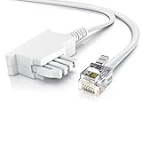 CSL - 10m Telefonkabel TAE-F Stecker auf RJ11 Stecker - Int. Norm 6P4C / 4-polig belegt - Flachkabel - von analoger Telefondose zum Telefon Fax Modem Router Anrufbeantworter, 10 Meter weiß