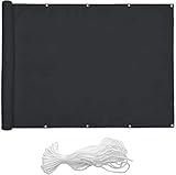 CACAHOMI Balkon Sichtschutz, Polyester Blickdichte Balkonumspannung B90 x H300 cm, Balkonbespannung mit Ösen und Kordel (Anthrazit)